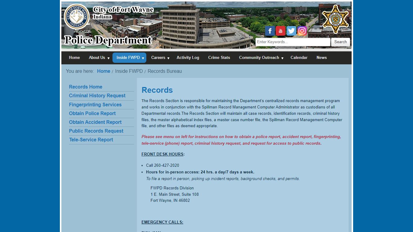 Records Bureau - Fort Wayne Police Department