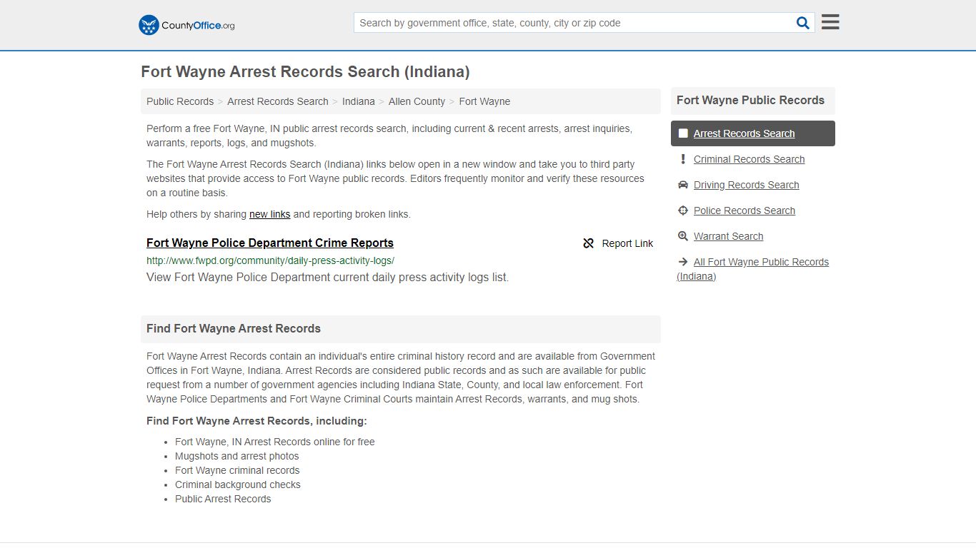 Arrest Records Search - Fort Wayne, IN (Arrests & Mugshots) - County Office